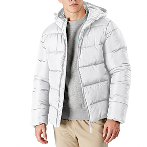 Blouson matelassé d'hiver pour homme, épais, imperméable, écologique, avec logo sur le devant, fermeture éclair décontractée, couleur unie noire, coupe classique - Product Image 5