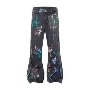 Pantalones Vaqueros con Estampado Gráfico, Corte Holgado, Diseño Personalizado, Lavado Vintage, Estilo Barrel, Rectos, Streetwear, Hip Hop, Y2K - Product Image 1