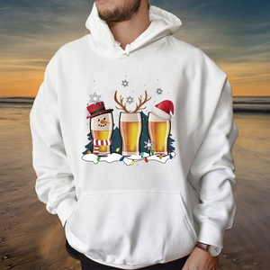 Sudadera con capucha navideña roja para hombre con diseño de muñeco de nieve y renos, informal, para invierno - Product Image 4