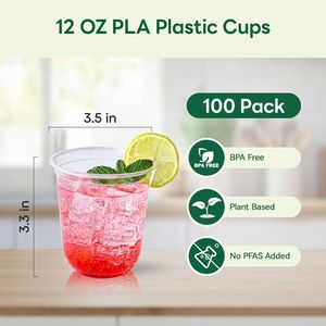 Confezione da 100 Bicchieri Biodegradabili Usa e Getta, Bicchieri Trasparenti Compostabili per Bevande Fredde, Senza BPA e PFAS, in Materiale Vegetale - Product Image 3