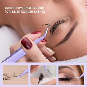Precision Eyelash Tweezers Stainless Steel <b>Smooth</b> Tip Pink Purple Black Professional Makeup <b>Tool</b> - Product Image 5