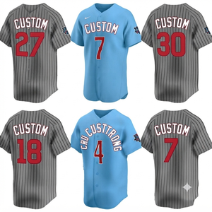 Service de personnalisation - Maillot de baseball bleu clair - Uniforme d'équipe cousu - Vêtements de sport personnalisés - Maille unisexe - Col en V - 100% coton - Product Image 2