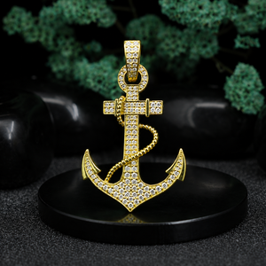 Luxury Anchor Pendant Necklace <b>Box</b> <b>Chain</b> 22k Gold Plated Rhinestone Iced Out Hip Hop Unisex Jewelry Party Everyday Wear - Product Image 6