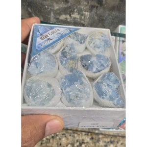 Pierre brute sculptée en calcite bleue naturelle semi-précieuse en gros, emballage en boîte, pierres de guérison, amour, Feng Shui, mascotte - Product Image 1