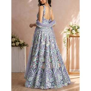 Astonishing Lavender Embroidered Net Designer Lehenga Choli with Dupatta for <b>Wedding</b> - Product Image 2