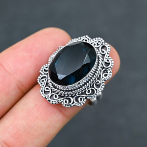 Anillo de Plata de Ley 925 con Topacio Azul de Londres Creado en Laboratorio, Hermoso Anillo con Piedra en Forma de Pera, Hecho a Mano con Turquesa, para Boda - Product Image 1