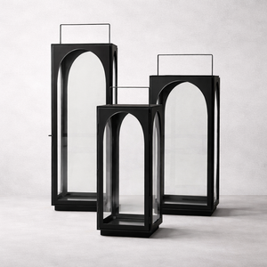 Elegant metal lantern set for Indoor & outdoor decor decor Modern Lantern Set S.Steel lanterns for Home decor Matt <b>black</b> color - Product Image 1