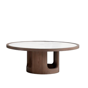 Japandi Minimalist Round Teak <b>Coffee</b> <b>Table</b> – Modern Wooden Pedestal Base Center <b>Table</b> for Living Room - Product Image 1