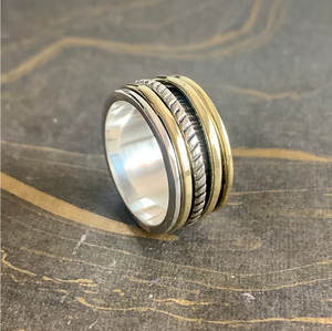 Anillo Personalizado de Dos Tonos en Plata de Ley 925, Anillo de Meditación Giratorio Ancho de Primera Calidad para Uso Diario, Venta al Por Mayor - Product Image 4
