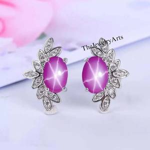Pendientes Lindy Star Sapphire para mujer, pendientes de plata de ley 925 de color rosa, joyería de regalo de boda - Product Image 5