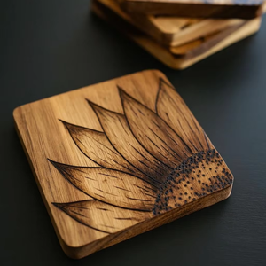 Sous-verres ronds en bois faits à la main, résistants aux taches et artisanaux, à vendre - Product Image 1