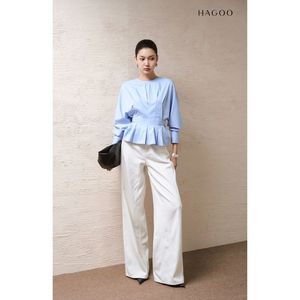 Q746 <b>White</b> High Waist <b>Wide</b> <b>Leg</b> Breathable Casual Washed Denim Loose Fit 4 Pocket Full Length <b>Women</b> <b>Trousers</b> - Product Image 2