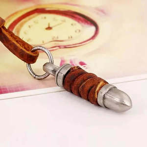 Vintage Alloy Bullet Pendant Necklace for Men & Boys-Gold Plated with Adjustable Pure Leather Cord - Product Image 5