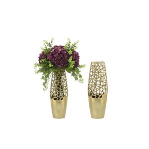 Accesorio de decoración elegante para el hogar, florero de metal dorado con diseño hueco para decoración de mesa en el hogar, hotel o fiestas. - Product Image 1