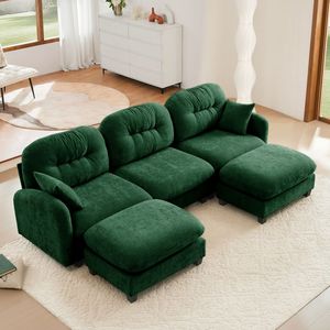 Divano Componibile a U in Tessuto Chenille Premium con Pouf, Schiuma ad Alta Densità, Trapuntato con 2 Cuscini Decorativi per Soggiorno - Product Image 1