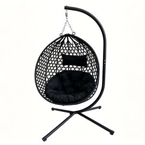 Supporto Pieghevole per Sedia a Dondolo a Uovo con Telaio Rinforzato, Capacità 158 kg, Cuscino in Rattan Sintetico HDPE per Esterni - Product Image 5