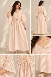 Women's Floral Woven Maxi Kaftan in White Orange V Neck Sleeveless Bohemian Beach <b>Cover</b>-<b>Up</b> Resort Wear - Product Image 5