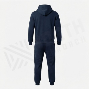 Survêtement à capuche bleu marine pour homme, manches longues, couleur unie, tenue décontractée avec cordon de serrage et poches latérales - Product Image 2