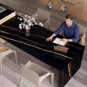 Dynamic Gold 160x320cm Carrelage de sol en pierre frittée en porcelaine noire 12mm Aspect marbre Utilisation en extérieur - Product Image 1