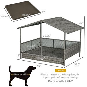 Cama para Perro de Exterior Color Gris Carbón con Toldo de Ratán y Cojín Suave, Funda Extraíble para Perros Medianos y Grandes - Product Image 3