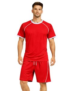 Ensemble de t-shirt et short de sport pour homme rouge et gris, respirant, séchage rapide, vêtements de sport, course à pied, entraînement, tenue de sport d'été - Product Image 1