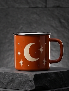 Outdoor Camping <b>Iron</b> Enamel Coffee Mug Bulk Supply Vintage Rust Orange Moon Print Metal Teacup Portable Shatterproof Drinking - Product Image 3