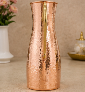Pichet en cuivre martelé texturé, élégant, à long col, pour l'eau, récipient décoratif de luxe en cuivre texturé, artisanal Tamra - Product Image 3