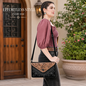 Handmade Genuine Leather Western Crossbody Clutch Bag for Women | Tooled Floral Leather Shoulder Purse Vintage Boho <b>Handbag</b> - Product Image 2