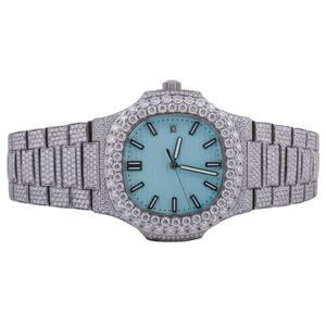 Montre automatique pour hommes avec testeur de diamants Moissanite or blanc passage bijoux de mode bracelet en acier inoxydable mouvement à Quartz - Product Image 1
