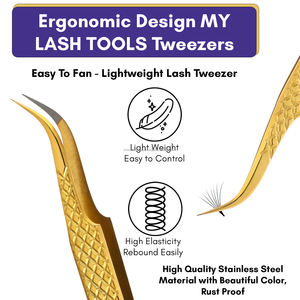 Pince à épiler professionnelle à 90 degrés pour extensions de cils, en acier inoxydable et à pointe en fibre, outil de beauté - Product Image 5