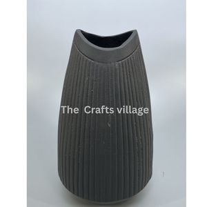 Minimalist Black <b>Ribbed</b> Metal <b>Vase</b> Handmade Decorative Tabletop Flower <b>Vase</b> Modern Home Decor Accent Centerpiece Elegant Gift - Product Image 1