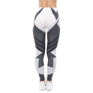 High Waist Geometric Print <b>Leggings</b> Full Length Stretch Knitted Sporty Women's Fitness Pants Black White Seamless Yoga Wear - Product Image 2