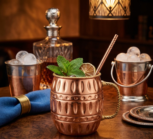 Mug à cocktail en cuivre pur plaqué – Mugs en cuivre de luxe pour Moscow Mule avec cuillère mélangeuse – Accessoires de bar professionnels - Product Image 6
