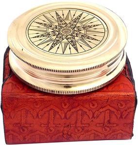 Poème pointant en laiton nautique boussole antique Robert frost boussole en laiton faite à la main Antique avec étui en cuir cadeau - Product Image 3