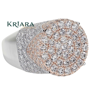 Bague de cocktail pour femme en argent 925 plaqué or rose, sertie de moissanite taille brillant rond, monture pavée, design géométrique de luxe - Product Image 2