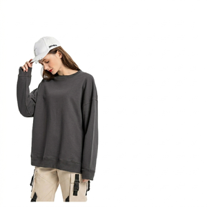 เสื้อสเวตเชิ้ตคอกลมโอเวอร์ไซส์สำหรับผู้หญิง สีน้ำเงินล้วน แขนยาว ผ้าถัก 100% คอตตอน เหมาะสำหรับใส่ลำลองในฤดูใบไม้ร่วง - Product Image 2