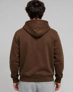 Sweat-shirt à capuche unisexe marron uni zippé, coupe classique, tricoté décontracté avec poches, idéal pour l'hiver, anti-rétrécissement - Product Image 6