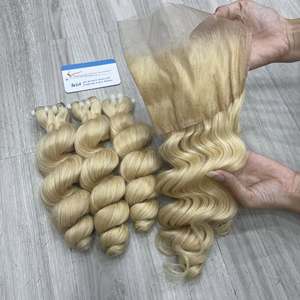 Producto de moda 2025, extensiones de cabello vietnamita, cabello ondulado suelto de vapor, cabello rubio de trama - Product Image 1