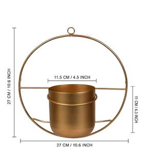 Jardinière murale circulaire en métal plaqué or, pot de fleurs suspendu minimaliste pour plantes vertes, design moderne - Product Image 6