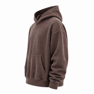 เสื้อฮู้ดดี้ผ้าคอตตอนพรีเมียมทรงโอเวอร์ไซส์ สไตล์สตรีทแวร์ ย้อมสีแบบแอซิดวอช สำหรับฤดูหนาว  รักษ์โลก เนื้อผ้าหนา  แบบยูนิเซ็กส์ สีซีดจาง - Product Image 3