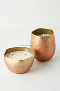 Two-Tone Boat-Shaped Hammered Copper & Gold Tealight <b>Stand</b> – Leaf-Silhouette Metal Votive Holder for Festive & Tabletop Decor - Product Image 2