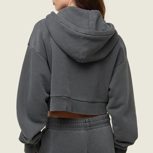 Hoodies courts personnalisés pour femmes en molleton de coton, hauts à capuche décontractés, fabrication OEM Pakistan, exportation - Product Image 1