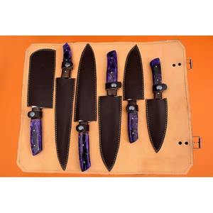Juego de Cuchillos de Cocina Profesionales de 6 Piezas, Hechos a Mano en Acero de Damasco, con Mangos de Plástico y Hoja de Punta Caída, Personalizables OEM - MS Enterprise - Product Image 4