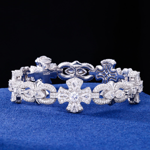 Bracelet Croix Iced Out en Moissanite et Diamant, Argent 925, Style Hip Hop, Bracelet de Luxe Tendance - Product Image 1