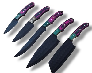 Ensemble de couteaux de chef en acier inoxydable Nordic Forge, cinq pièces, manches en bois Pakka, fabrication artisanale OEM personnalisée, ensemble de couteaux de cuisine avec sac de transport - Product Image 3