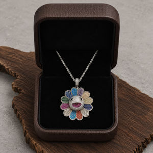 Collier Pendentif Fleur Multicolore Hip Hop Personnalisé en Gros, Sertie de Moissanite Micro-Pavée avec Chaîne Cordon - Product Image 3