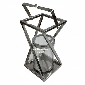 Modern Geometric Metal Lantern with Glass <b>Hurricane</b> Luxury Stainless Steel <b>Candle</b> Holder for Home & Wedding Decor - Product Image 6