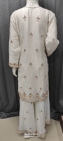 Ensemble de costume Kurta indien pakistanais en polyester/nylon blanc, avec travail de perles lourdes et pierres, dupatta orné, pour mariage, séchage rapide QUNOOT