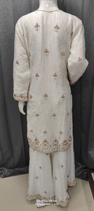 Ensemble de costume Kurta indien pakistanais en polyester/nylon blanc, avec travail de perles lourdes et pierres, dupatta orné, pour mariage, séchage rapide QUNOOT - Product Image 3