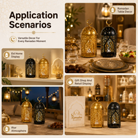 Farol Metálico Mayorista para Ramadán, Portavelas Islámico con Luna Creciente para Decoración de Mesa de Eid y Exhibición Minorista de Temporada